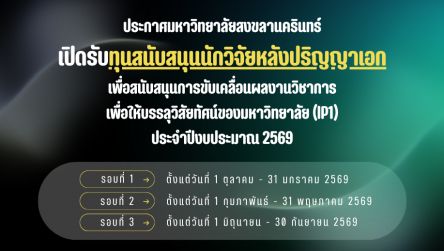 ทุนสนับสนุนนักวิจัยหลังปริญญาเอก ปีงบประมาณ 2569